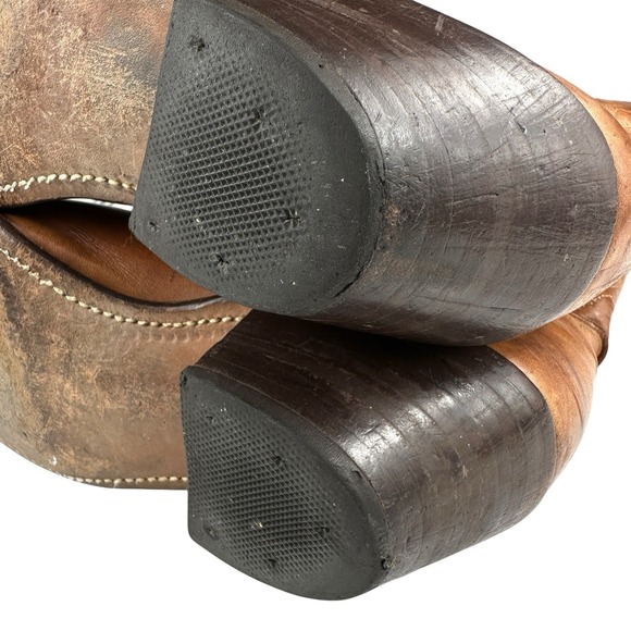 Vintage Frye Cowboy Boots Men's 9D Tan Leather Western Flame Stitch USA Made - Picture 13 of 16